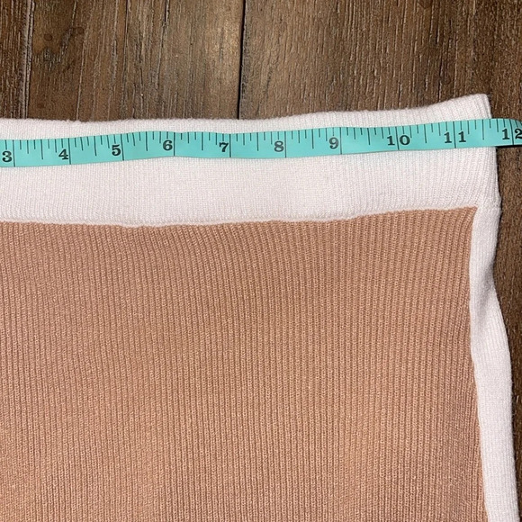 JLUXLABEL Tan White Ribbed Knit Fall Midi Skirt Split Back S - Picture 7 of 10